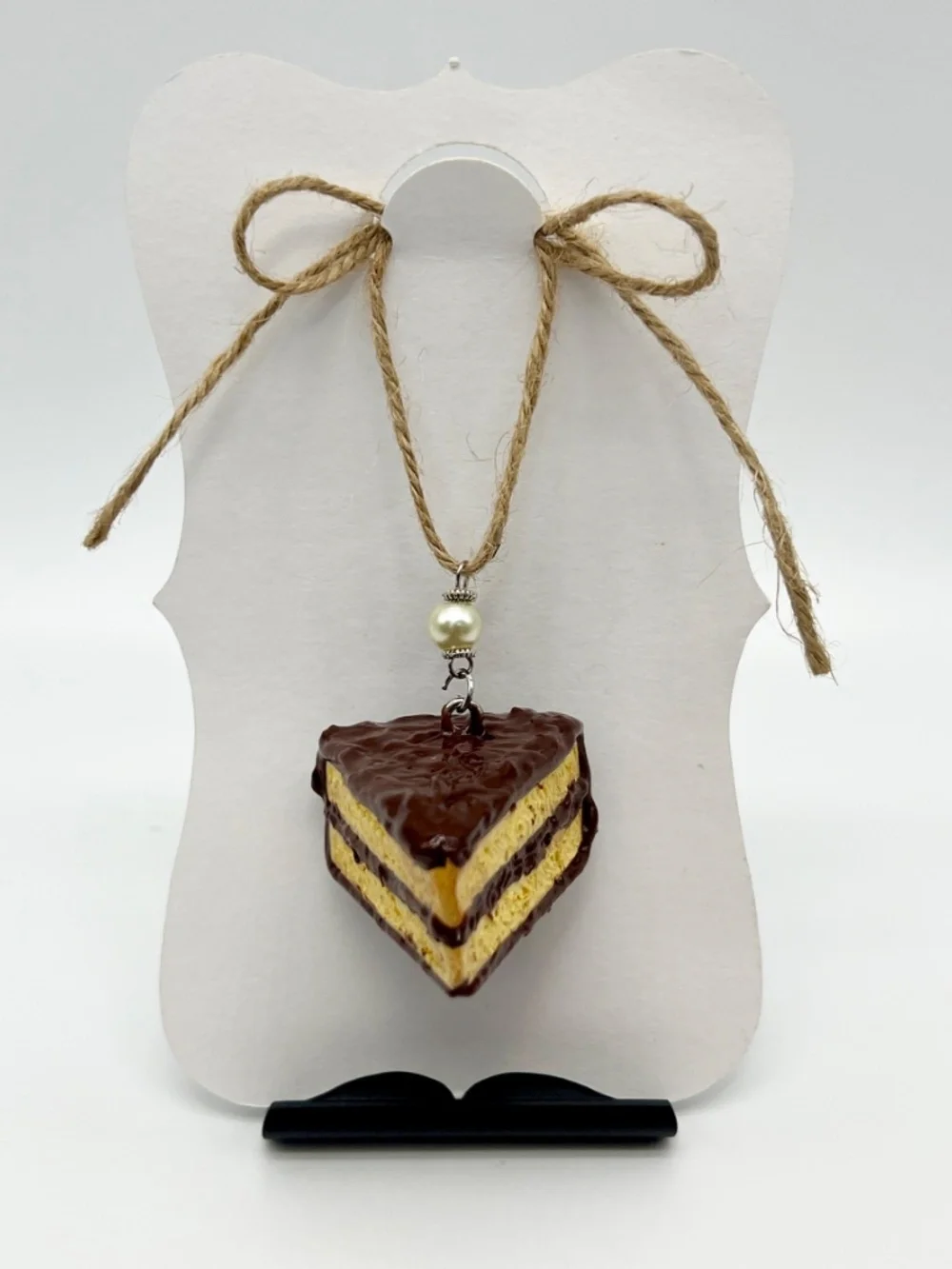 Handmade Yellow Cake with Chocolate Icing Ornament | Miniature Dessert Christmas